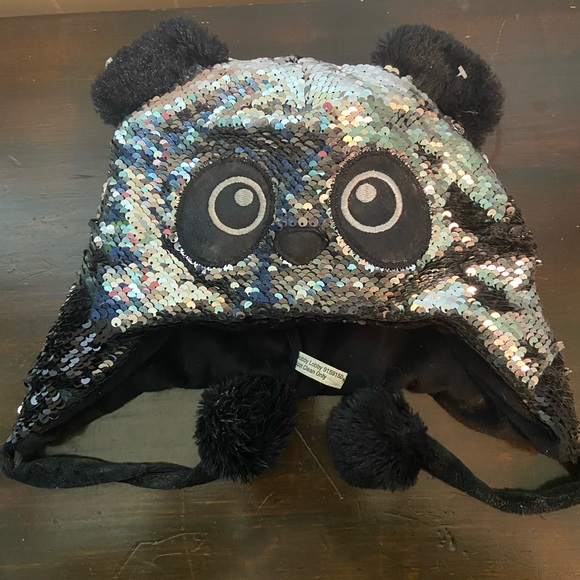 hobby lobby unisex kids silver black sequine panda bear hat - Picture 2 of 5
